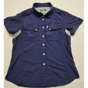 Habit Solar Factor 50+ SPF women's navy blue outdoor fishing pocket shirt sz M